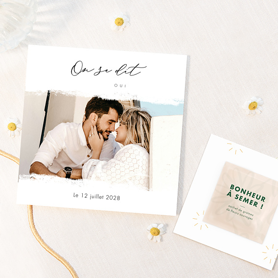 Faire part mariage Effet photo avec graines