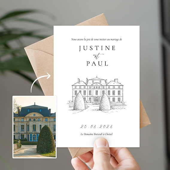 Faire-part Mariage Lieu de cérémonie en croquis