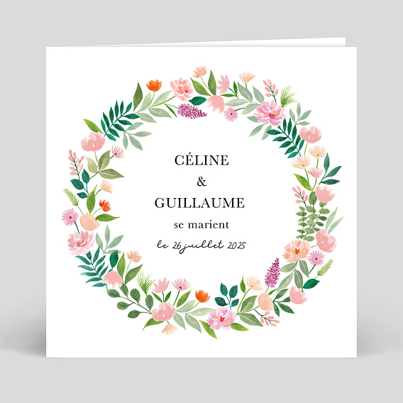 Faire part Mariage Couronne Champêtre Aquarelle