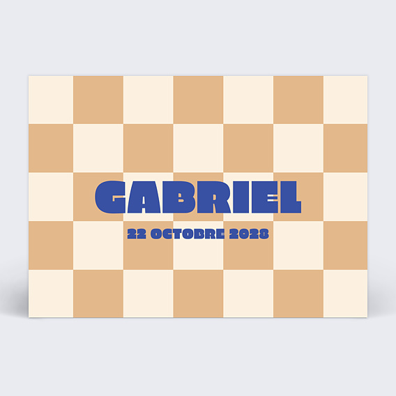 Faire-part Naissance Baby damier sablé