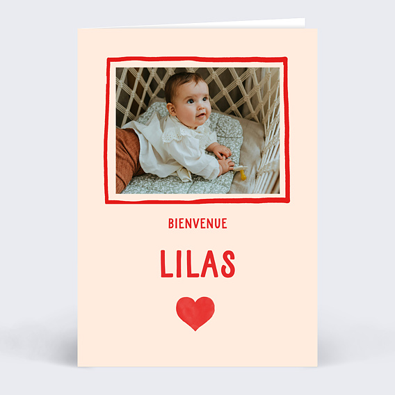 Faire part naissance Cœur Simple Rouge
