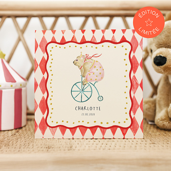 Faire part naissance Ours acrobate - Clara Dassie x Popcarte