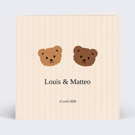 Faire-part Naissance Oursons inséparables