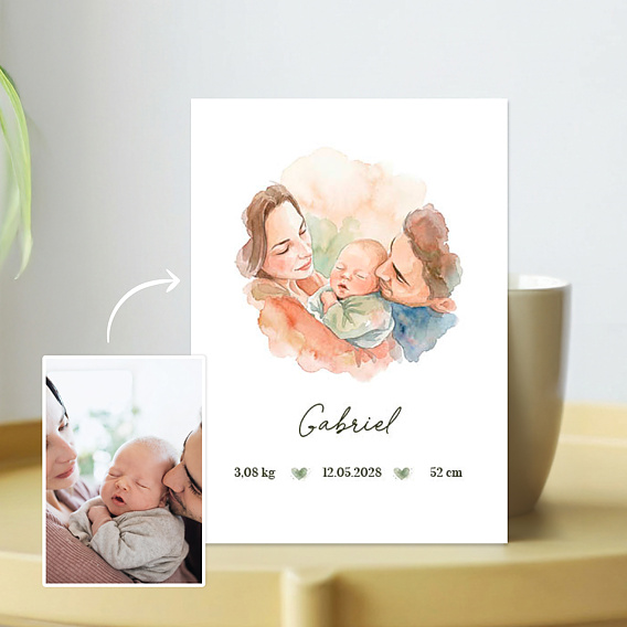 Faire part naissance Portrait en aquarelle
