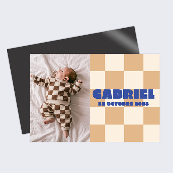 Faire part naissance Bébé damier sablé photo