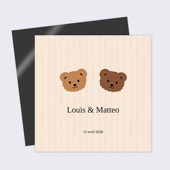Faire part naissance Oursons inséparables