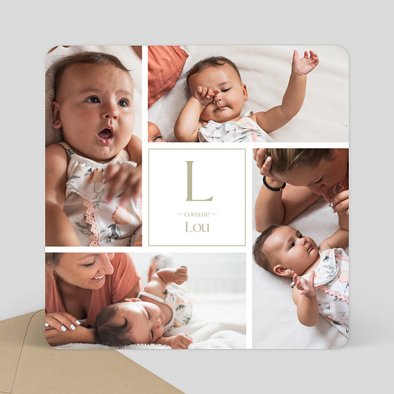 Faire part naissance Lettrine Multiphoto