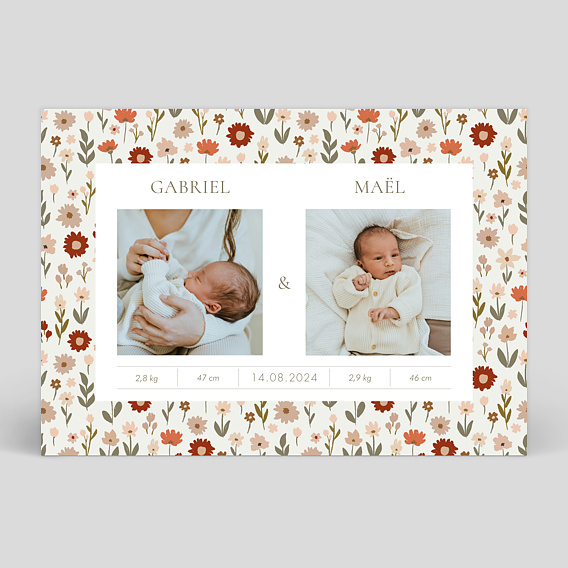 Faire part naissance Liberty Automne Jumeaux