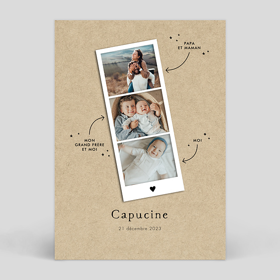 Faire part naissance Photomaton Famille