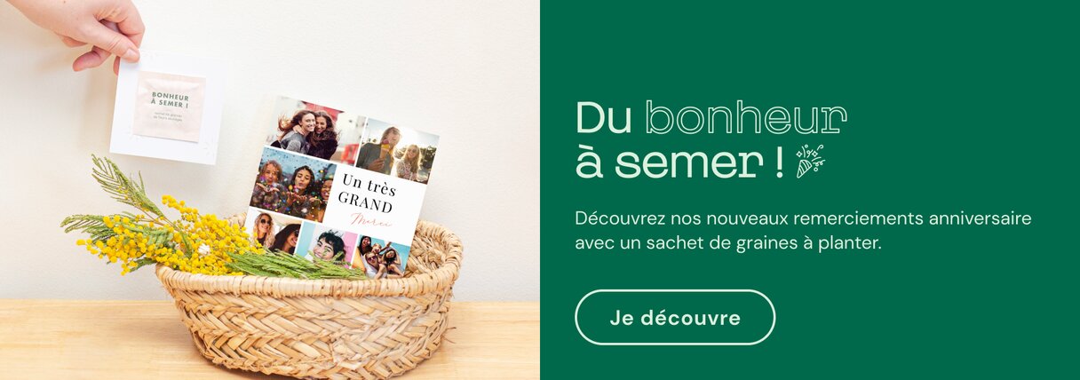 Cartes remerciements anniversaire avec sachet de graines à planter