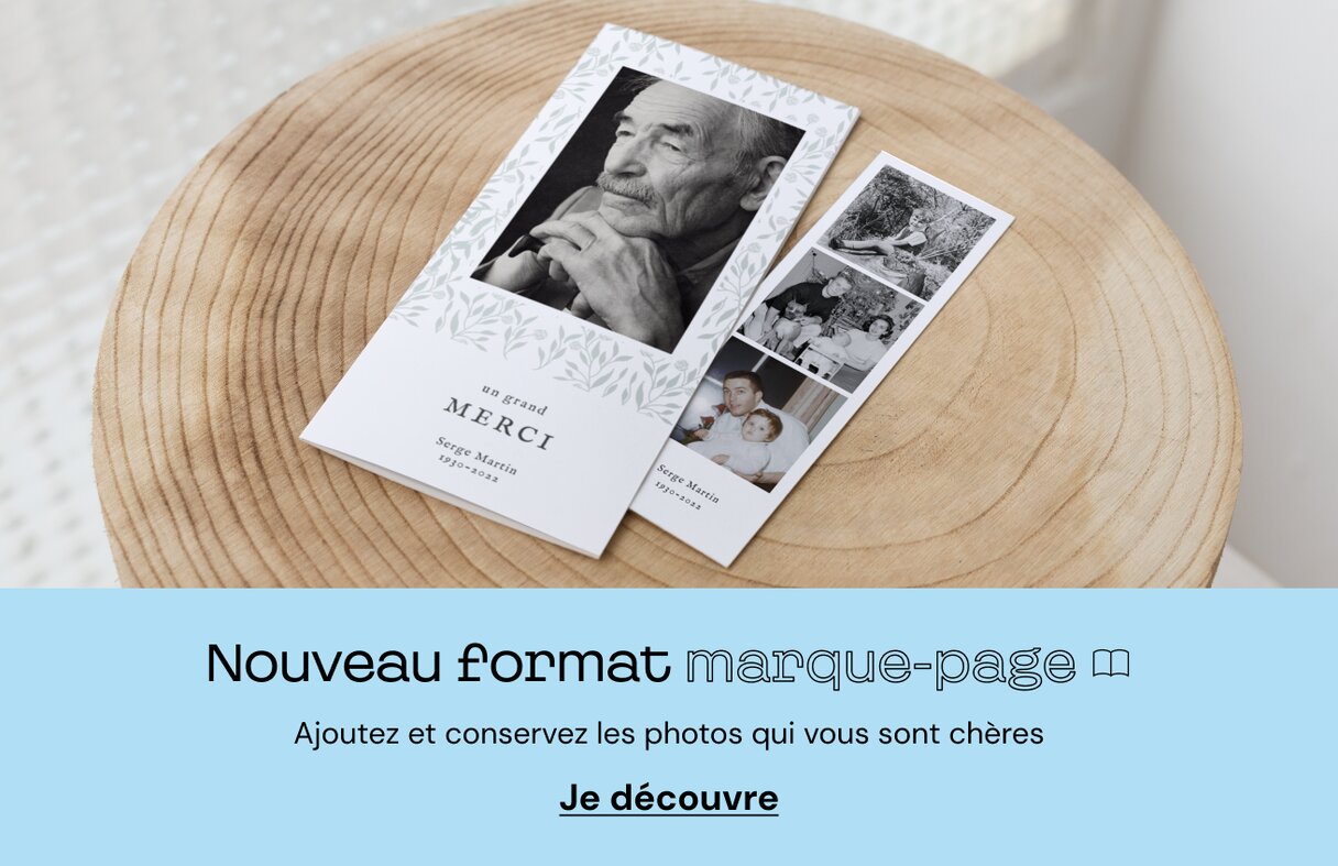 Carte de remerciement décès format marque-page