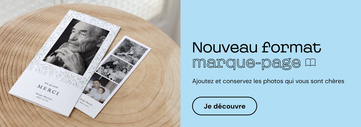 Carte de remerciement décès format marque-page