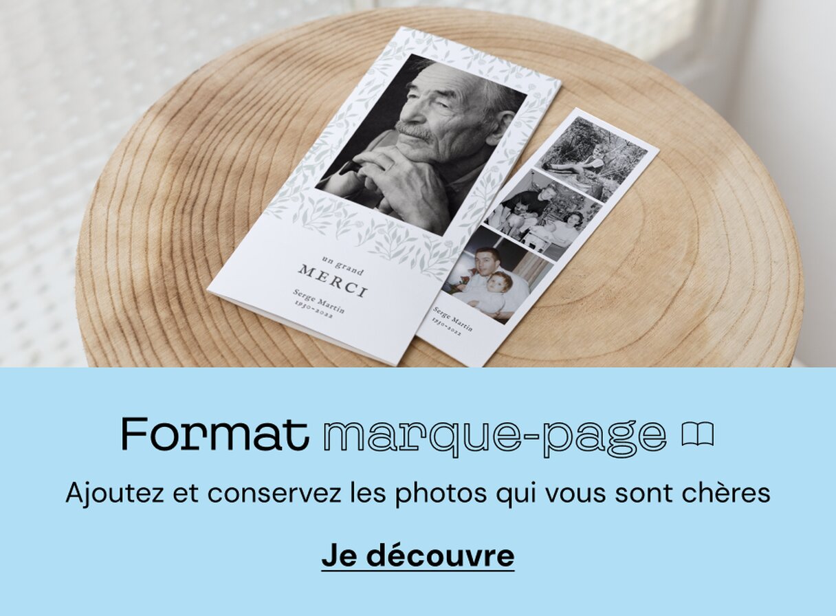 Carte de remerciement décès format marque-page