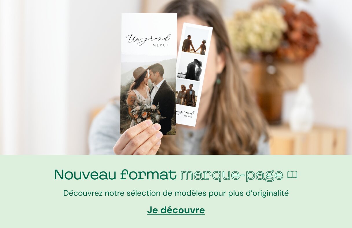 Remerciement mariage format marque-page