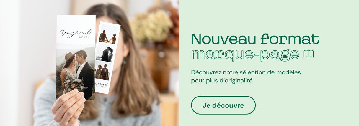 Remerciement mariage format marque-page