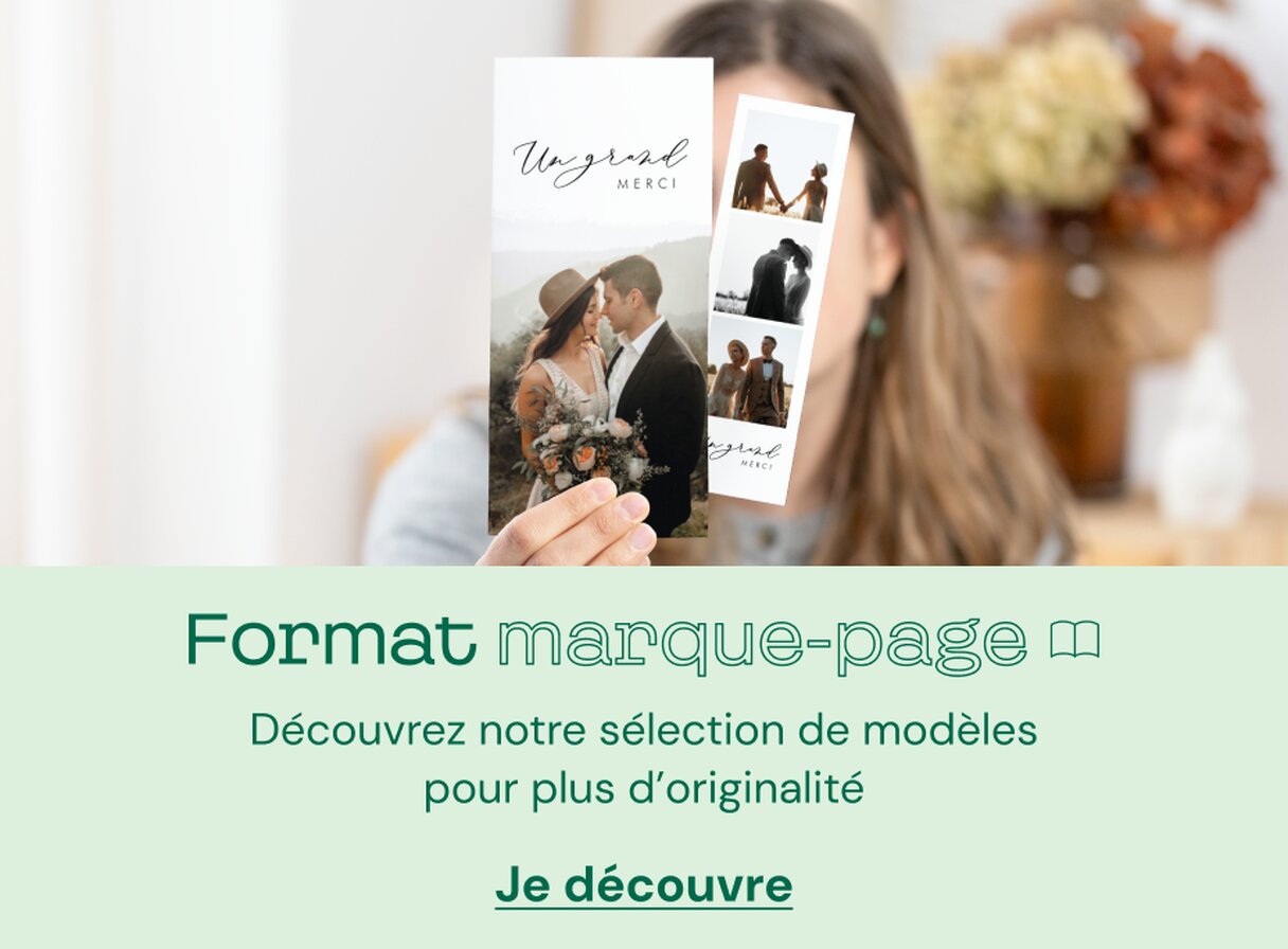 Remerciement mariage format marque-page