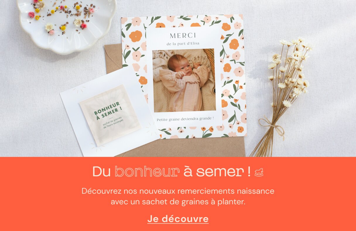Remerciement naissance avec sachet de graines à semer