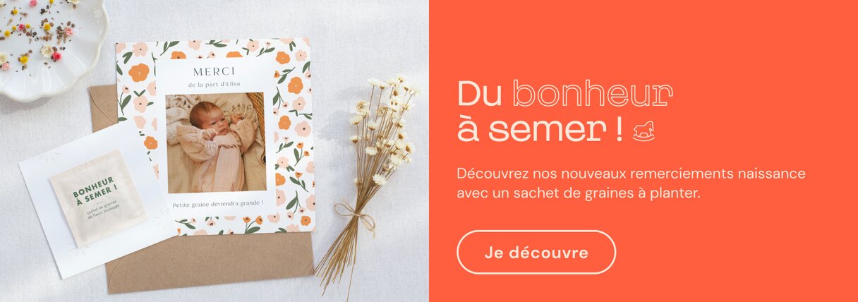 Remerciement naissance avec sachet de graines à semer