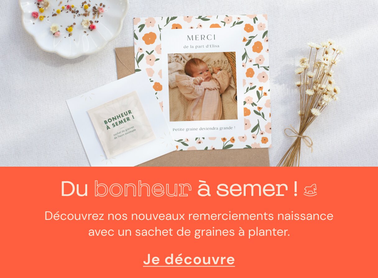 Remerciement naissance avec sachet de graines à semer