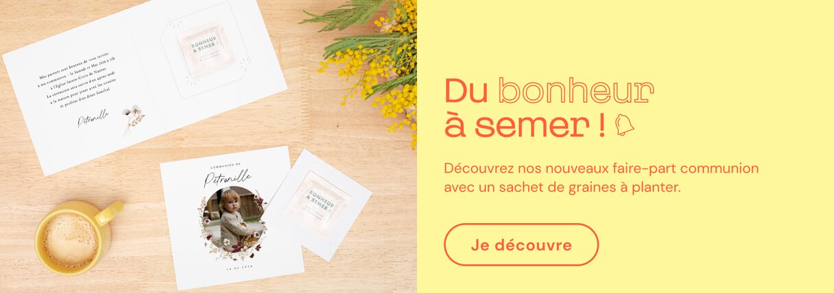 Faire-part communion avec sachet de graines à semer