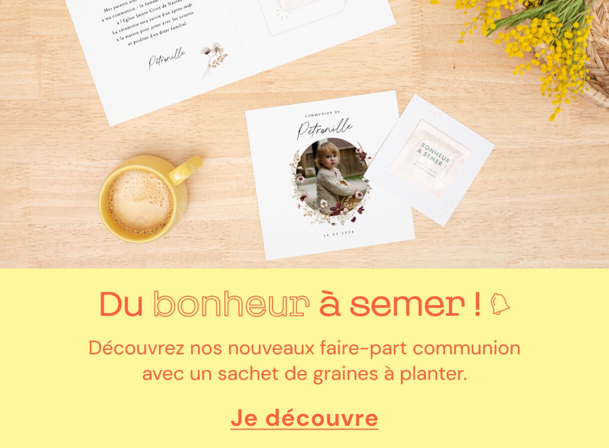 Faire-part communion avec sachet de graines à semer