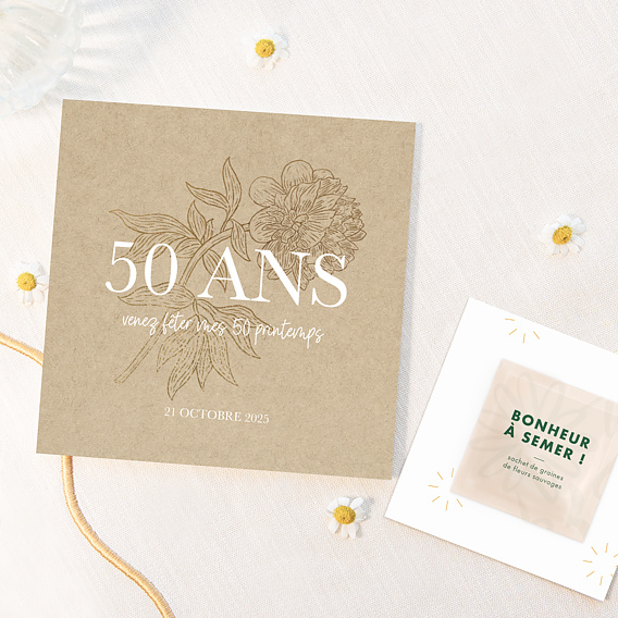 Invitation anniversaire Âge fleuri avec graines