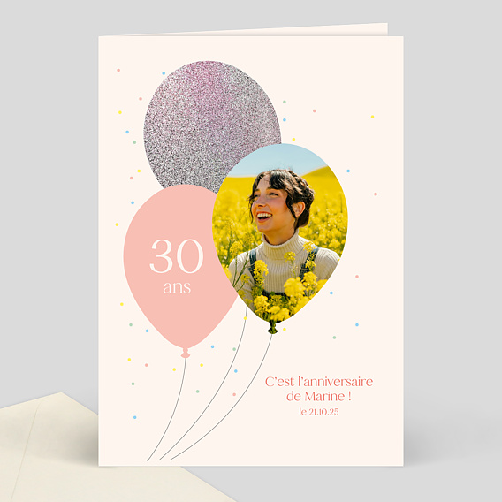 Invitation anniversaire Ballon Glitter