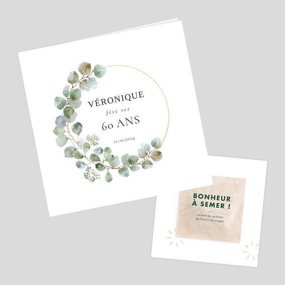 Invitation anniversaire Couronne Eucalyptus Graines à planter