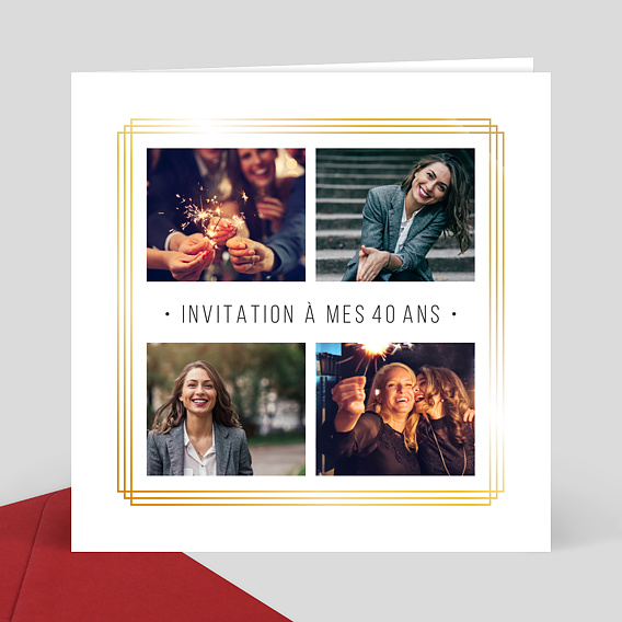 Invitation Anniversaire Dorure Cadre Multiphoto Popcarte