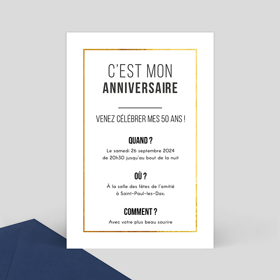 Invitation Anniversaire Filet D Or Popcarte