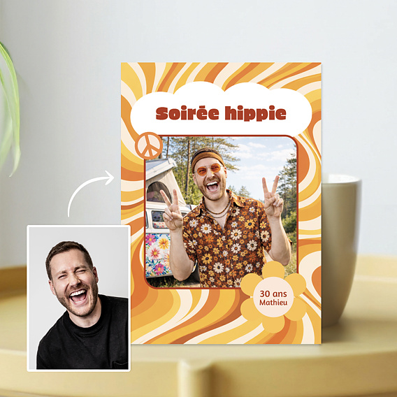 Invitation anniversaire Portrait en hippie
