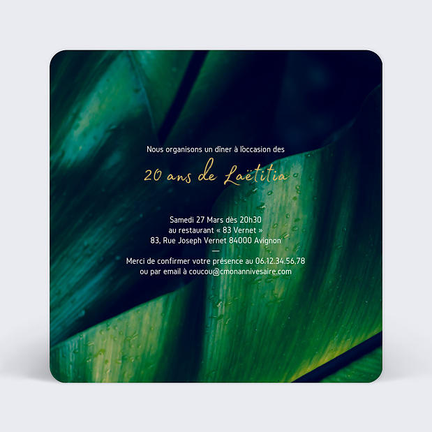 Invitation Anniversaire Tropical Gold Popcarte