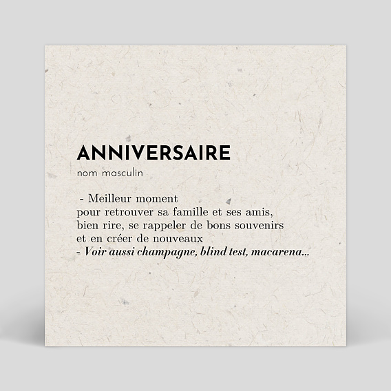 Invitation anniversaire Dictionnaire