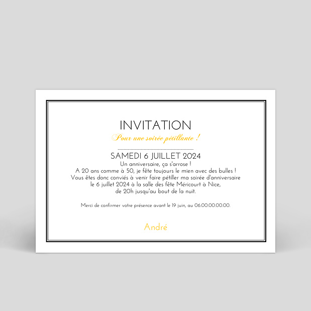 Invitation Anniversaire Champagne Popcarte