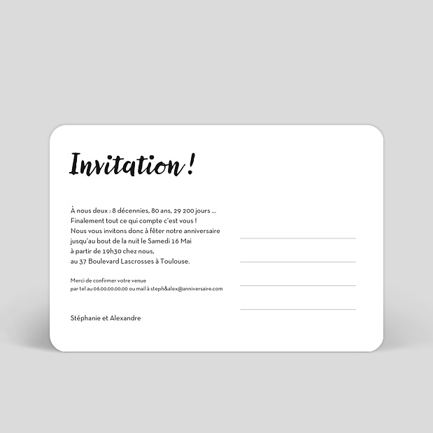 Invitation Anniversaire Cadre Blanc Avec Cœur Popcarte