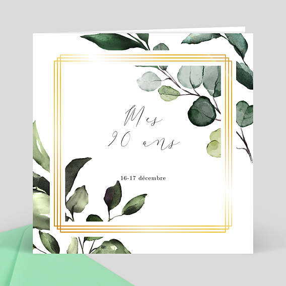 Invitation anniversaire Dorure Eucalyptus