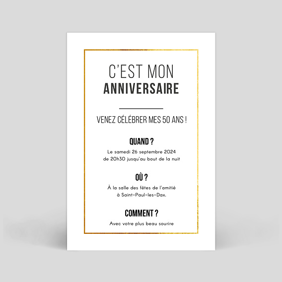 Invitation anniversaire Filet d'Or