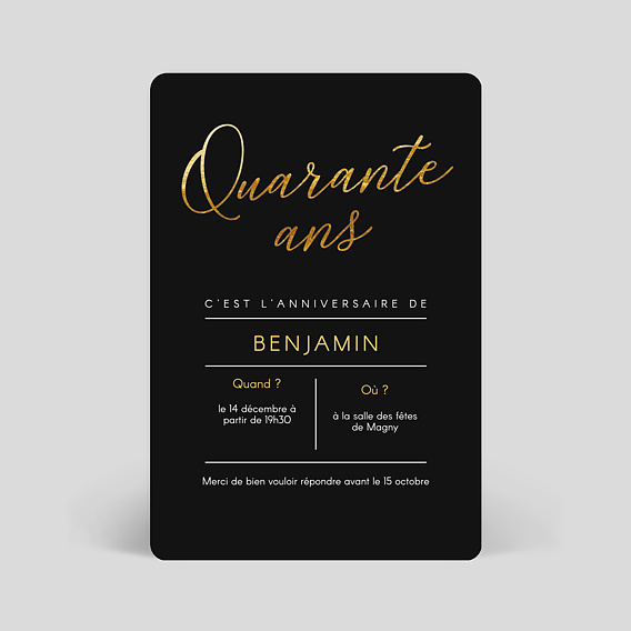 Invitation anniversaire Quarante Chic