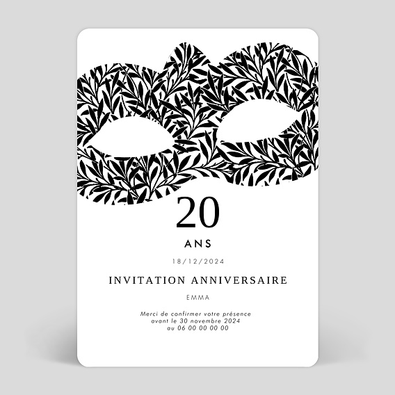 Invitation anniversaire Bal Masqué