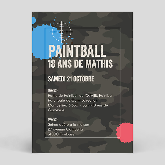 Invitation anniversaire Paintball