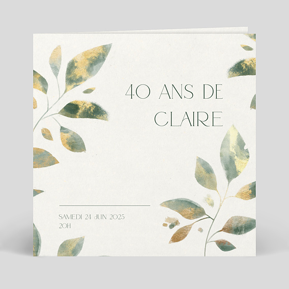 Invitation anniversaire Feuilles de jade