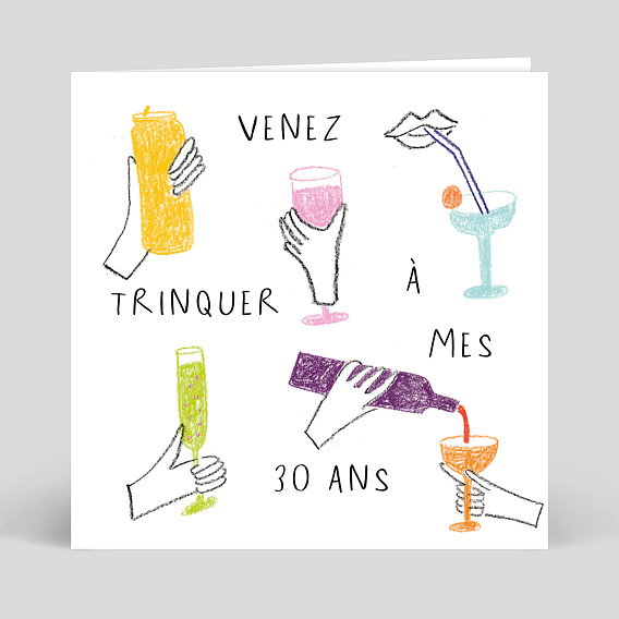 Invitation anniversaire Levons nos Verres Dessin