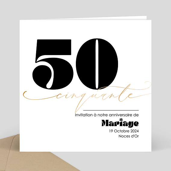 Invitation anniversaire mariage 50 ans Moderne