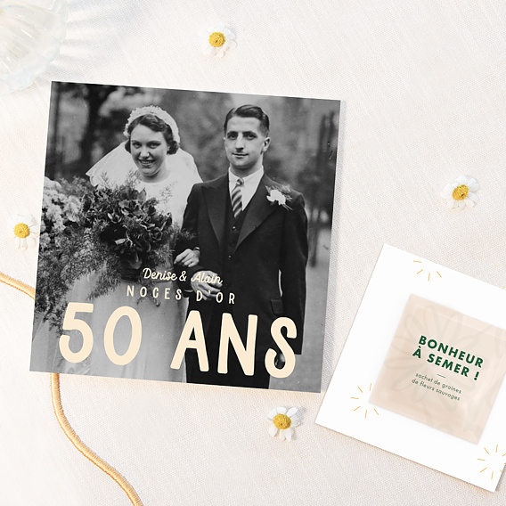 Invitation anniversaire mariage Année en grand avec Graines