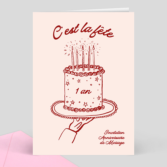 Invitation anniversaire mariage Gâteau Dessiné