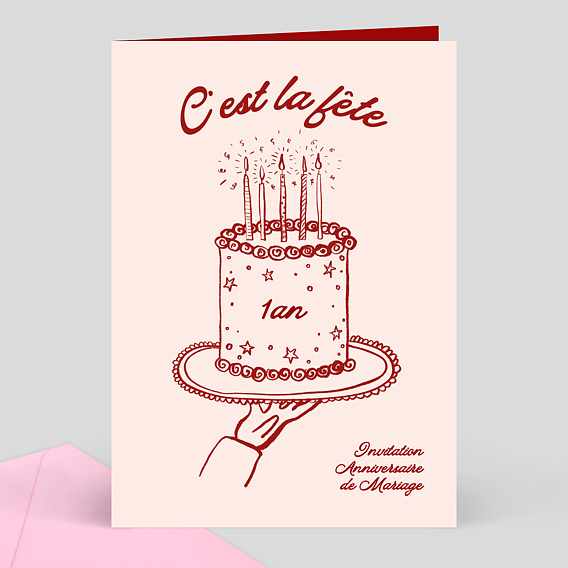 Invitation anniversaire mariage Gâteau Dessiné