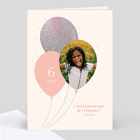 Invitation Anniversaire Enfant Ballon glitter fille