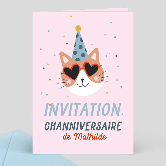 Carte Invitation Anniversaire Chat Enfant Animaux gratuit à