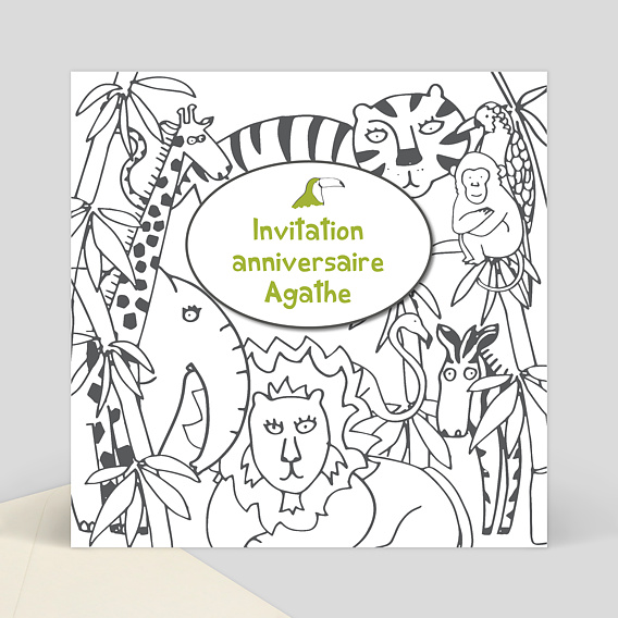 Invitation Anniversaire Coloriage Jungle Popcarte