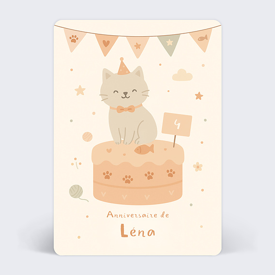 Invitation anniversaire enfant Gâteau chat